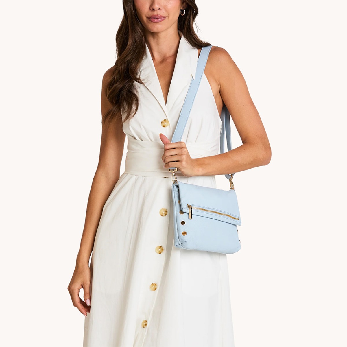Hammitt VIP Medium Crossbody Bag, Hazy Blue and Yellow Gold Tone Hardware
