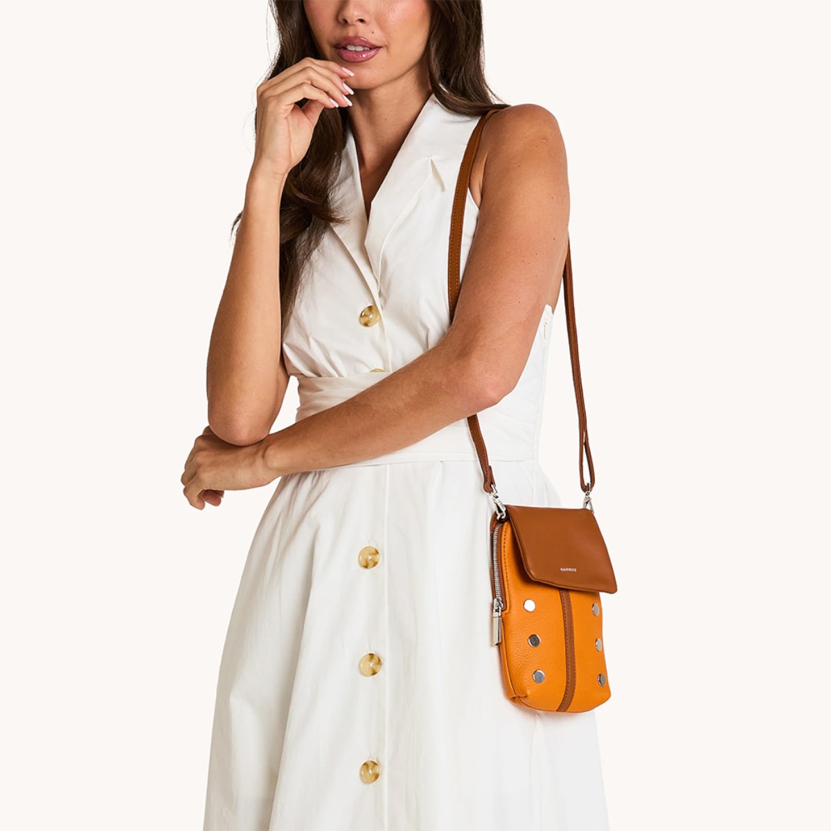 Hammitt VIP Mobile Crossbody, Tailored Tangerine and Silver Hardware