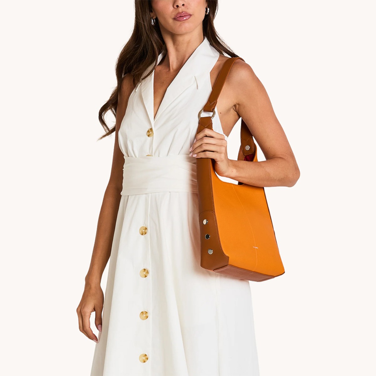 Hammitt Tim Medium Shoulder Bag, Tailored Tangerine and Silver Hardware