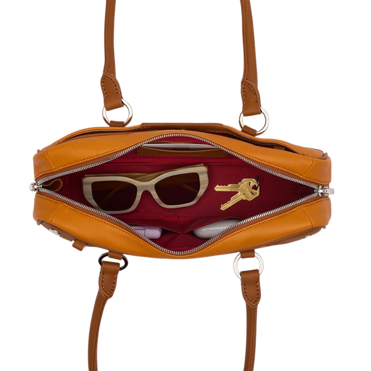 Hammitt Meredith Small Top Handle Bag, Tailored Tangerine and Silver Hardware