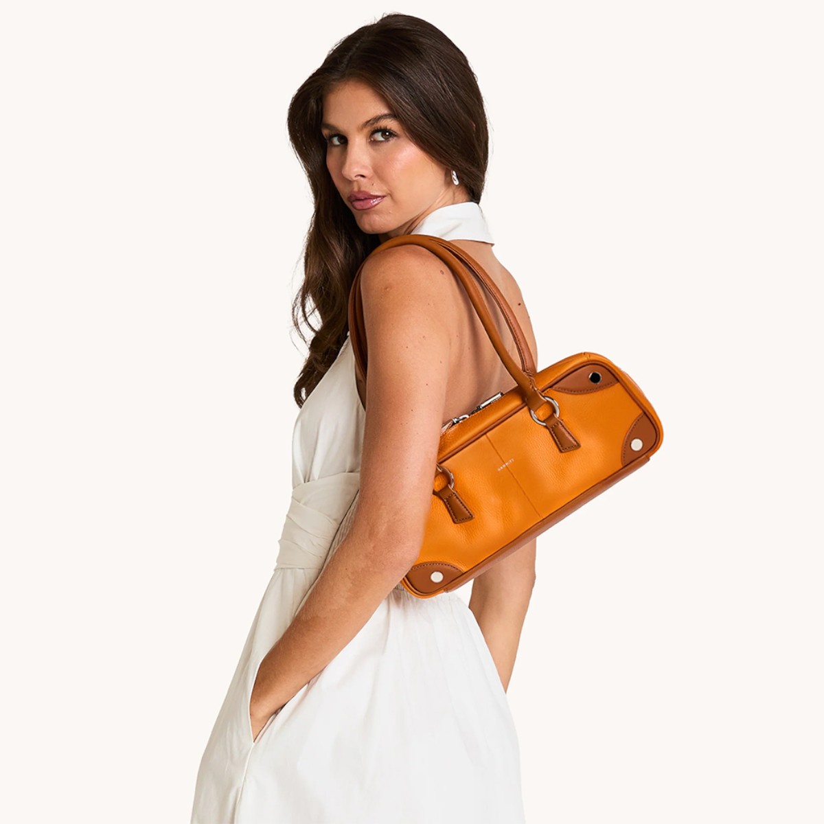Hammitt Meredith Small Top Handle Bag, Tailored Tangerine and Silver Hardware