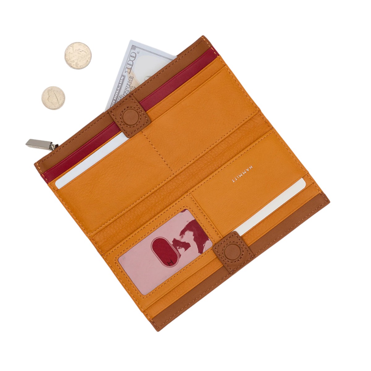 Hammitt 110 North Wallet, Tailored Tangerine and Silver Hardware