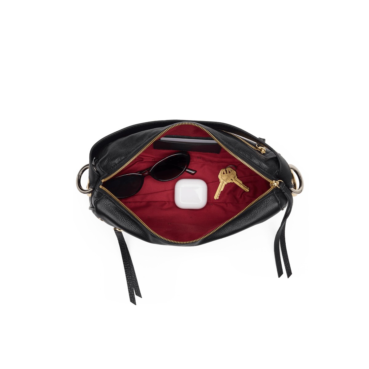 Hammitt Doxie Medium Shoulder Bag, Black and Gold Silver Hardware