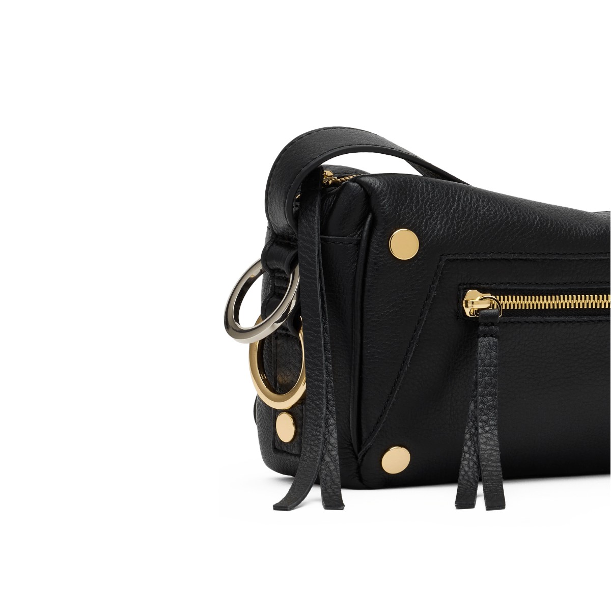 Hammitt Doxie Medium Shoulder Bag, Black and Gold Silver Hardware