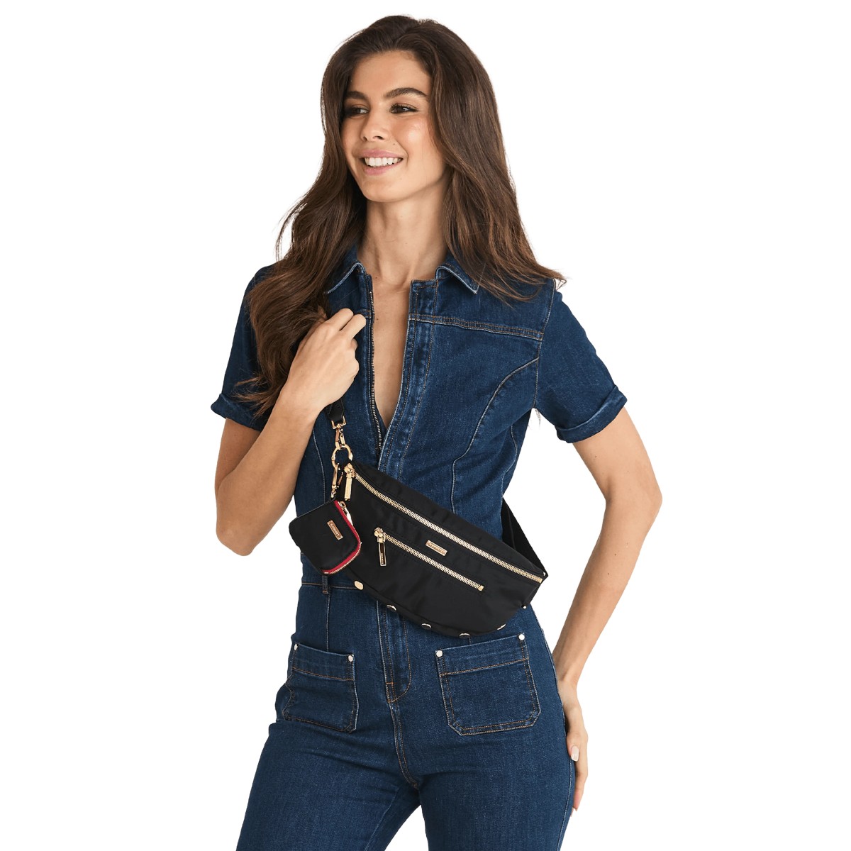Hammitt Charles Medium Crossbody, Black Nylon Cargo and Gold Hardware