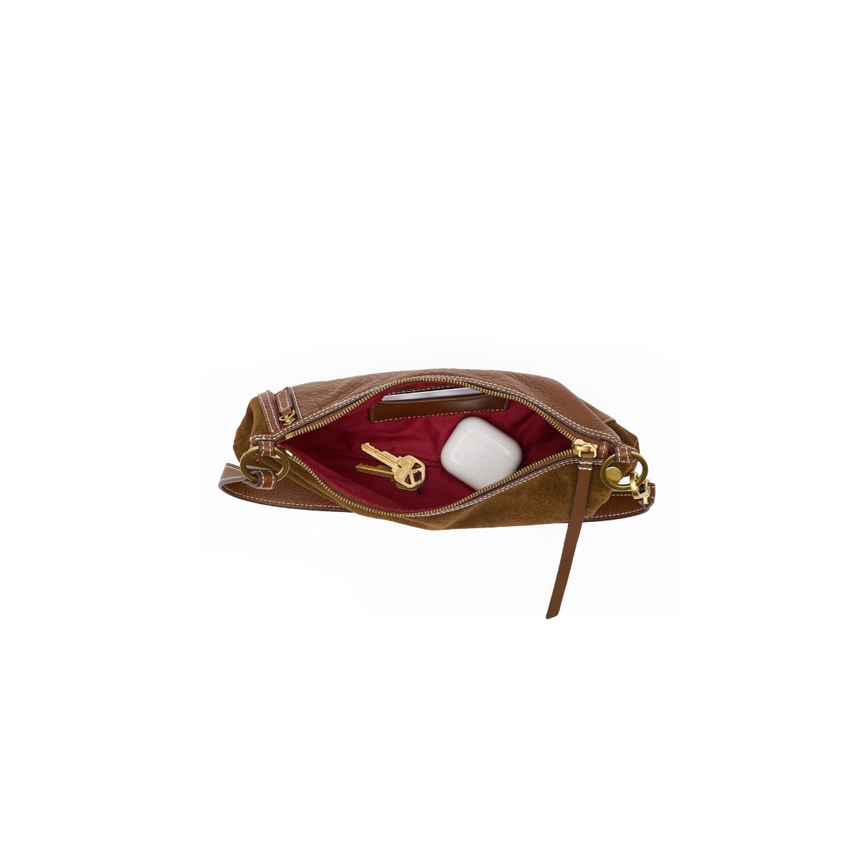 Hammitt Kyle Small Shoulder Bag, Cinnamon Suede and Antique Yellow Gold Hardware