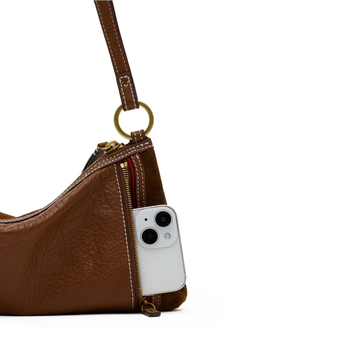 Hammitt Kyle Small Shoulder Bag, Cinnamon Suede and Antique Yellow Gold Hardware