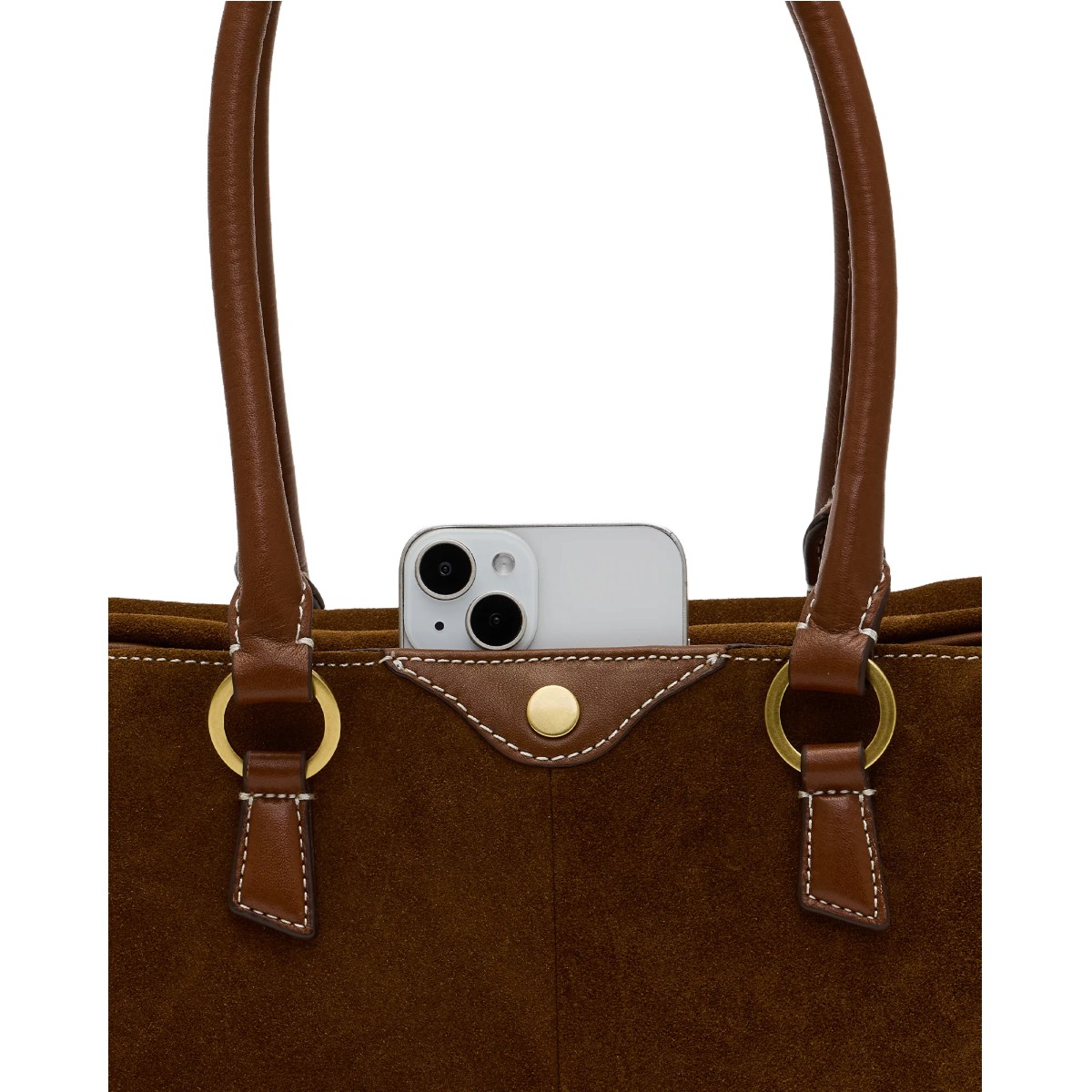 Hammitt Meredith Medium Shoulder Bag, Cinnamon Suede and Antique Yellow Gold Hardware
