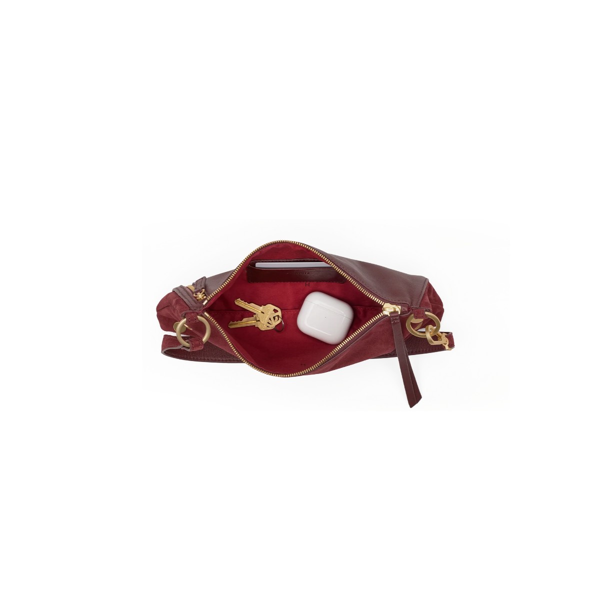 Hammitt Kyle Small Shoulder Bag, Cherrywood Suede and Brushed Yellow Gold Hardware