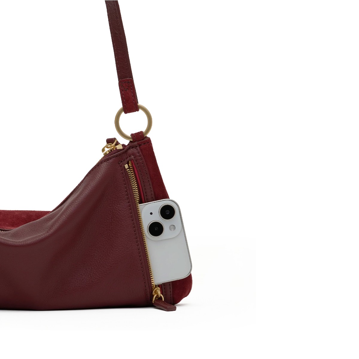Hammitt Kyle Small Shoulder Bag, Cherrywood Suede and Brushed Yellow Gold Hardware