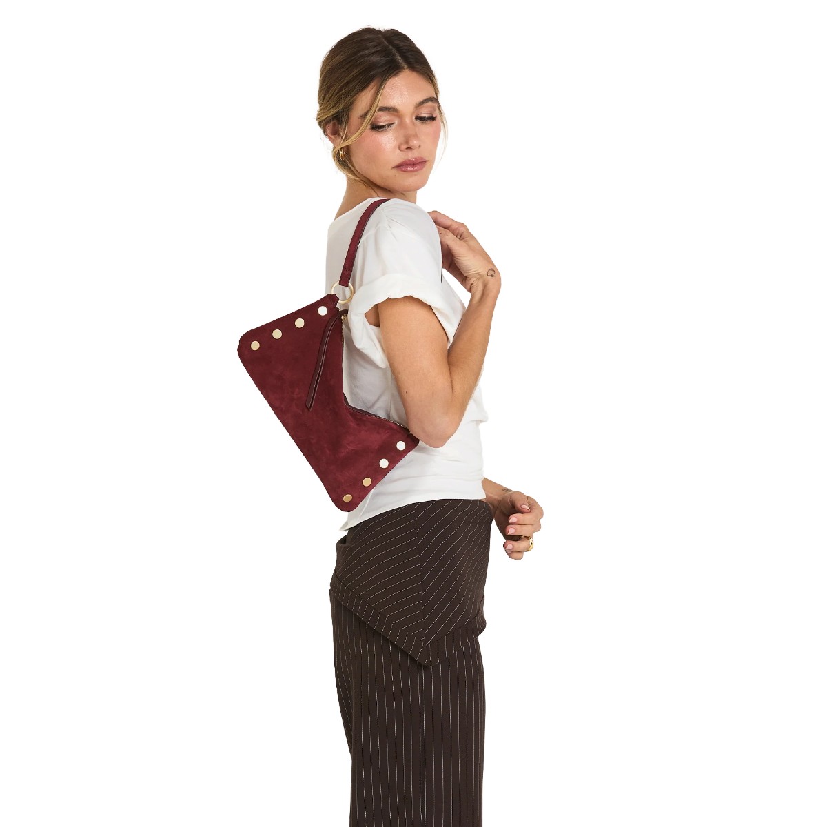 Hammitt Kyle Small Shoulder Bag, Cherrywood Suede and Brushed Yellow Gold Hardware