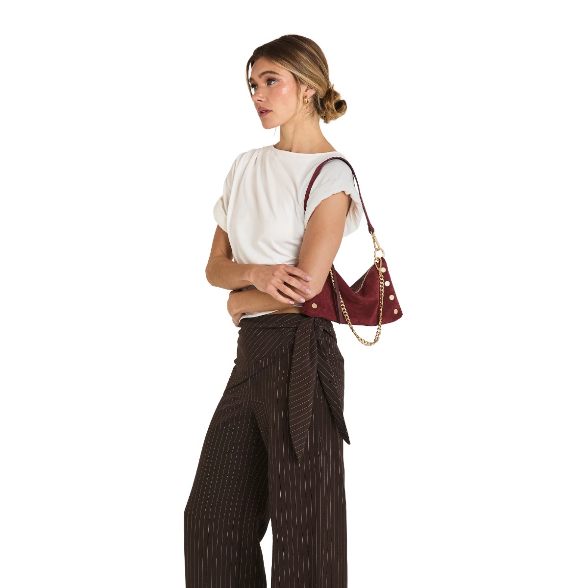 Hammitt Kyle Small Shoulder Bag, Cherrywood Suede and Brushed Yellow Gold Hardware