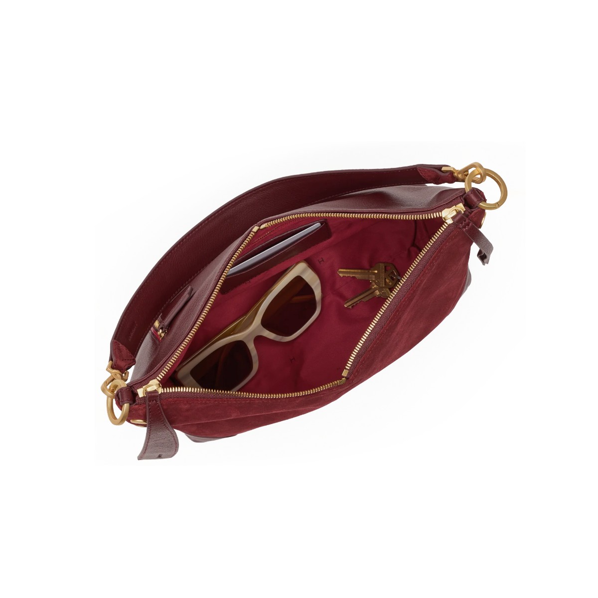 Hammitt Grace Medium Shoulder Bag, Cherrywood Suede and Brushed Yellow Gold Hardware