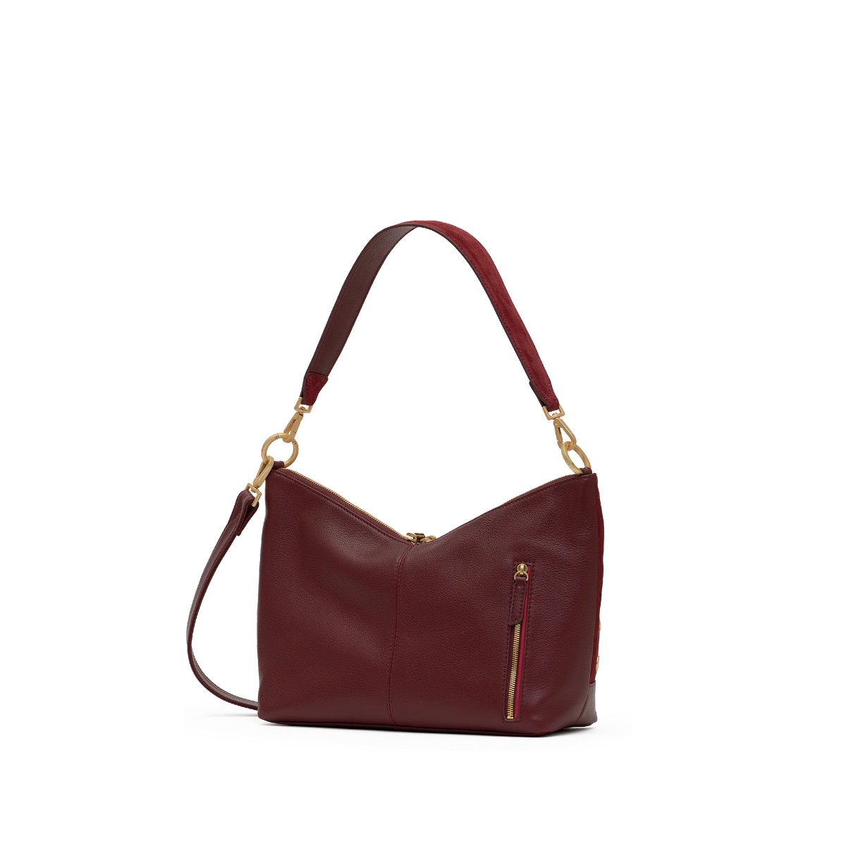 Hammitt Grace Medium Shoulder Bag, Cherrywood Suede and Brushed Yellow Gold Hardware