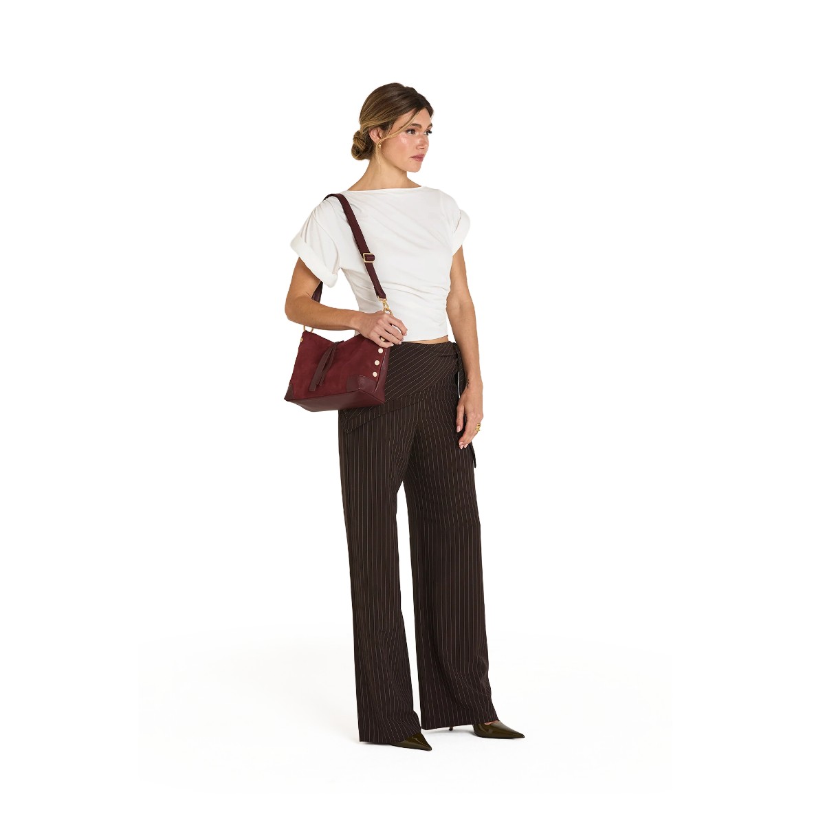 Hammitt Grace Medium Shoulder Bag, Cherrywood Suede and Brushed Yellow Gold Hardware