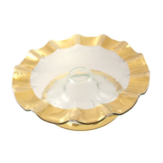 Annieglass Ruffle Gold Pedestal Cake Plate