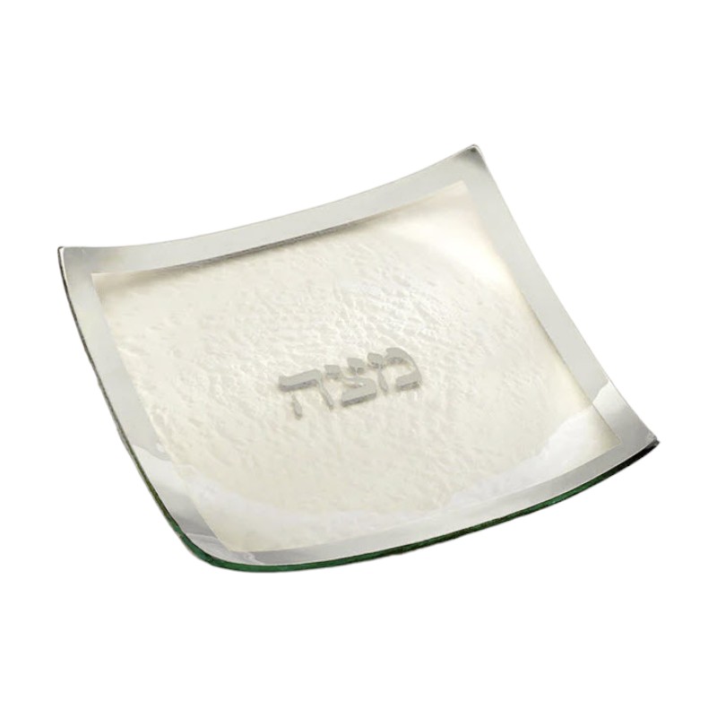 Annieglass Judaica Square Matza Plate, Platinum