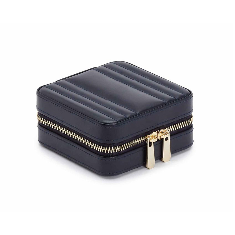 WOLF Maria Square Zip Jewelry Box, Navy