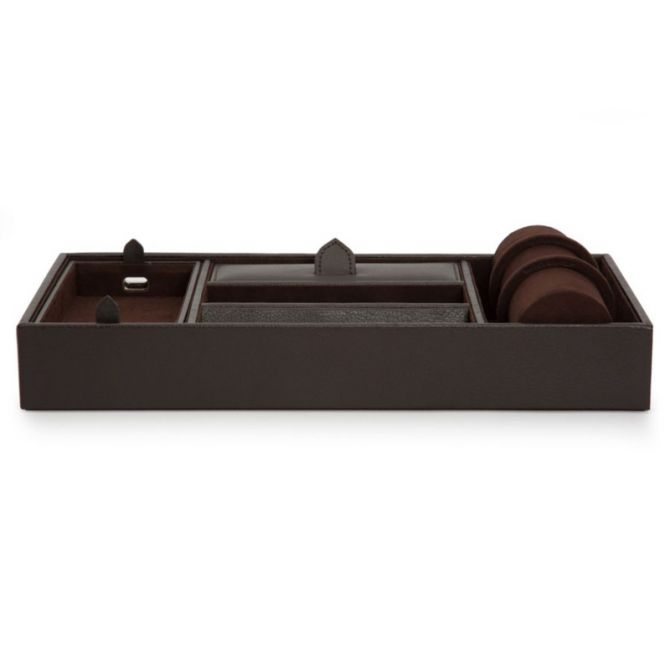 WOLF Blake Valet Tray with Watch Cuff, Brown Pebble
