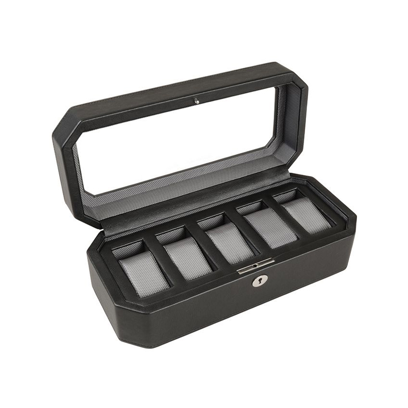 WOLF Windsor 5 Piece Watch Box, Black