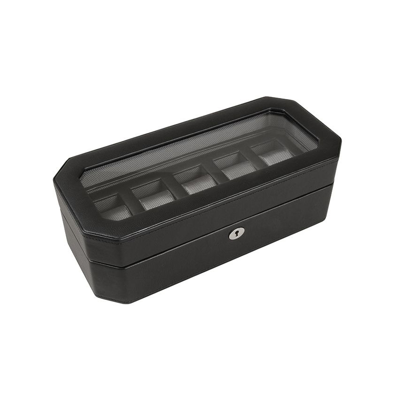 WOLF Windsor 5 Piece Watch Box, Black