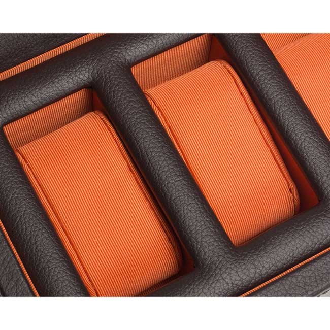 WOLF Windsor 5 Piece Watch Box, Brown & Orange