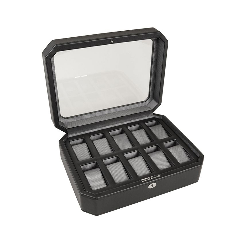 WOLF Windsor 10 Piece Watch Box, Black