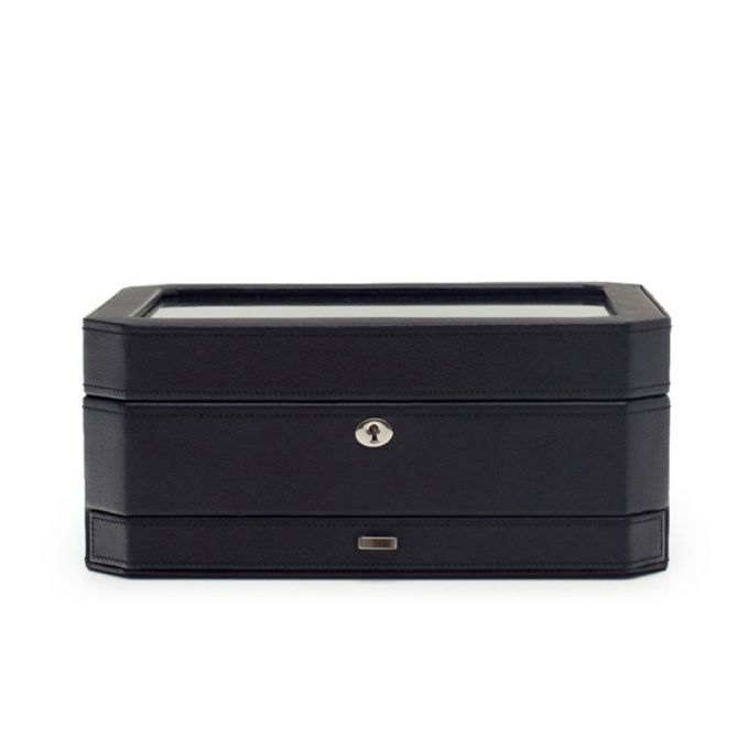 WOLF Windsor 10 Piece Watch Box with Drawer, Black & Purple