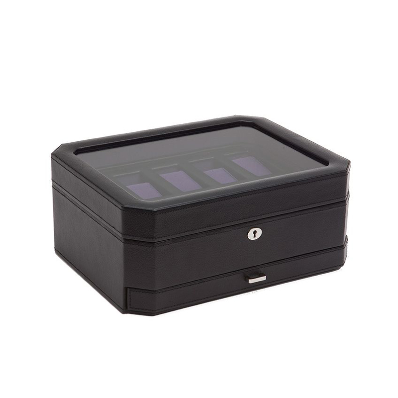 WOLF Windsor 10 Piece Watch Box with Drawer, Black & Purple