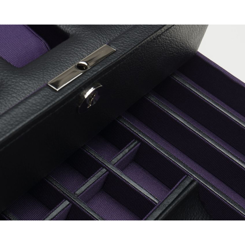 WOLF Windsor 10 Piece Watch Box with Drawer, Black & Purple