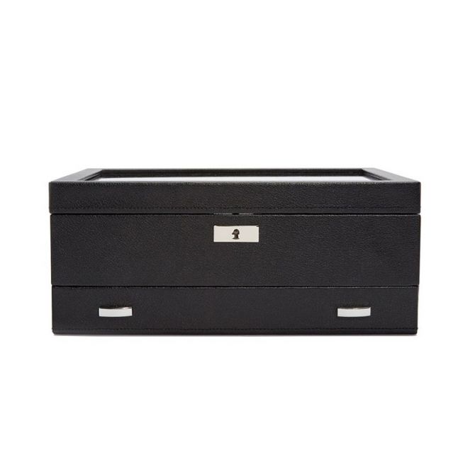 WOLF Viceroy 10 Piece Watch Box with Drawer, Black