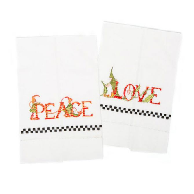 MacKenzie-Childs Patience Brewster Peace and Love Tea Towels, Set of 2