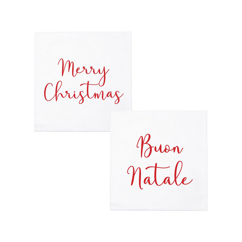 Vietri Papersoft Napkins Merry Christmas and Buon Natale Cocktail Napkins