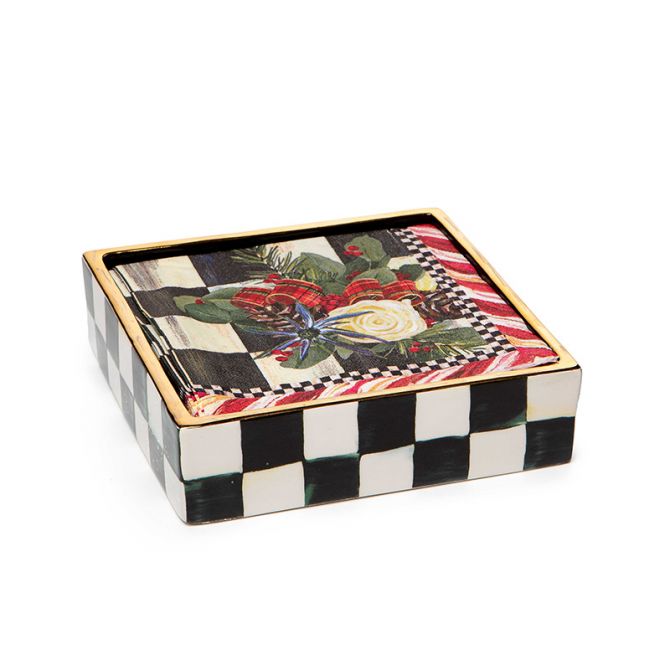 mackenzie-childs Courtlyチェック紙ナプキンゴールド???カクテル( 20?per pack ) : MACKENZIE-CHILDS Ceramic Cocktail-Napkin Holder