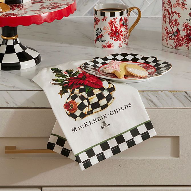 MacKenzie-Childs Poinsettia Tea Kettle Dish Towel | 70113-051