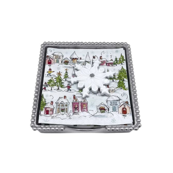 Mariposa Snowflake Beaded Napkin Box Set, White