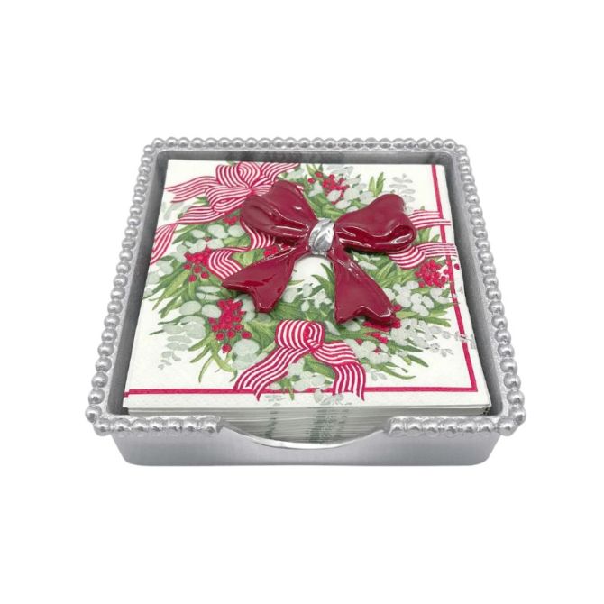 Mariposa Red Bow Beaded Napkin Box