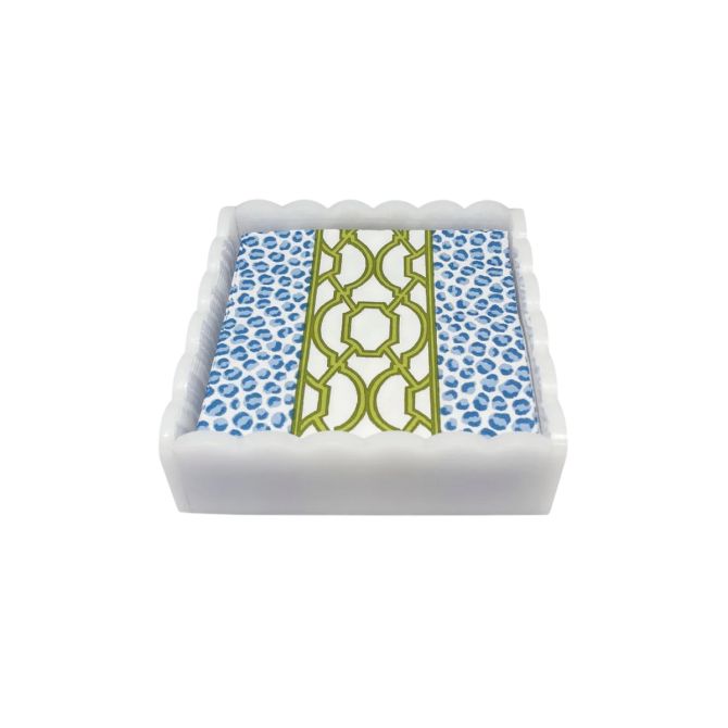 Mariposa Knots and Spots White Scalloped Cocktail Napkin Box Set