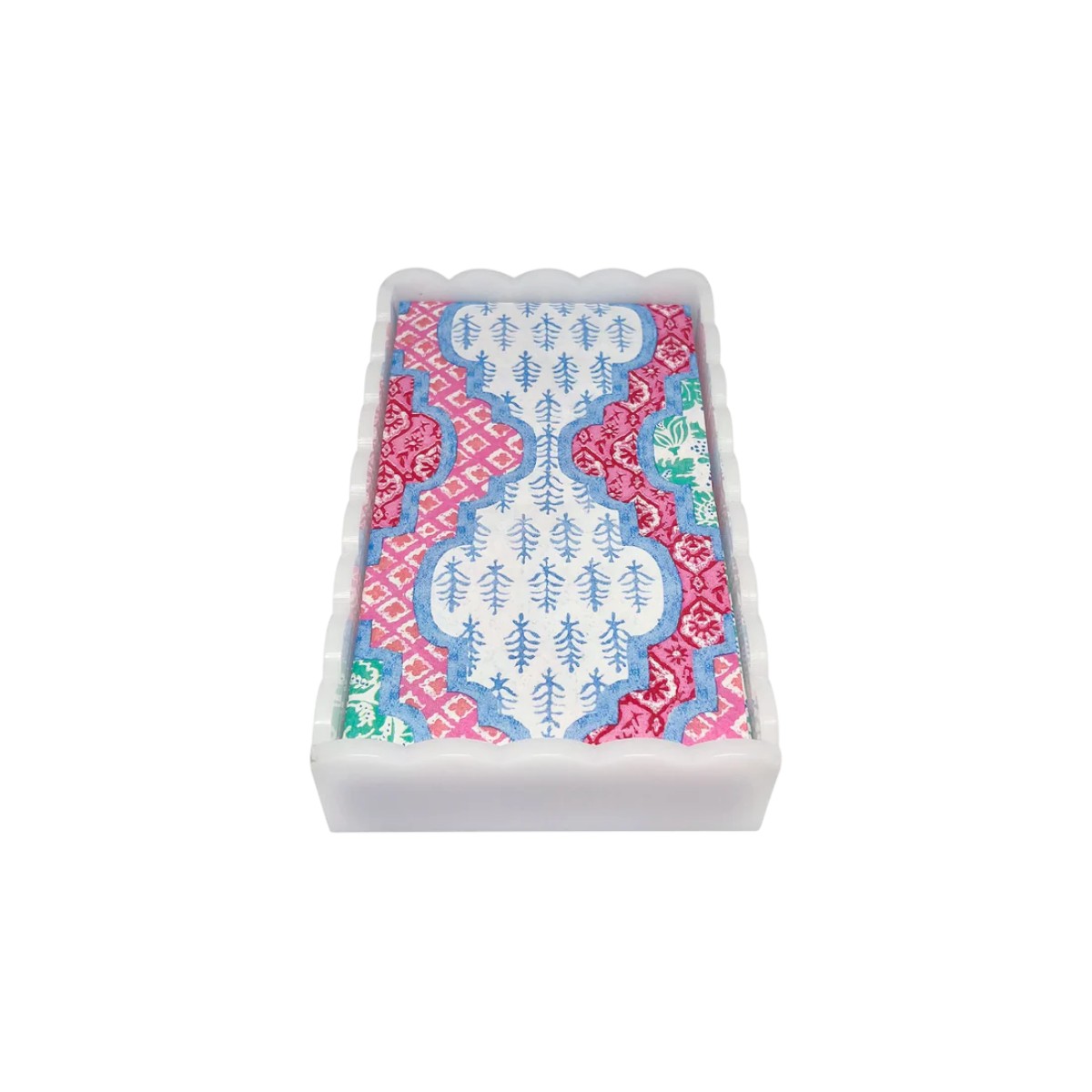 Mariposa Provencal Cotton Pink White Scalloped Guest Towel Box Set