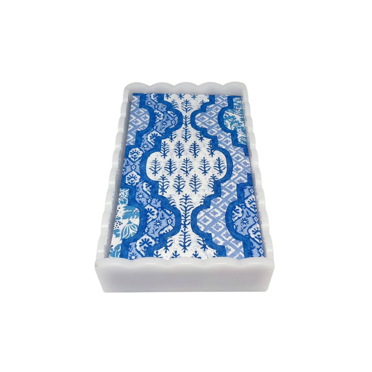 Mariposa Provencal Cotton Blue White Scalloped Guest Towel Box Set