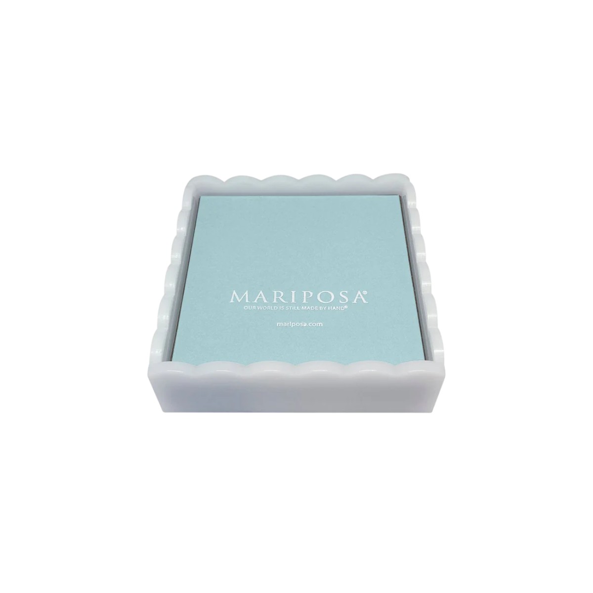 Mariposa White Scalloped Cocktail Napkin Box with Insert