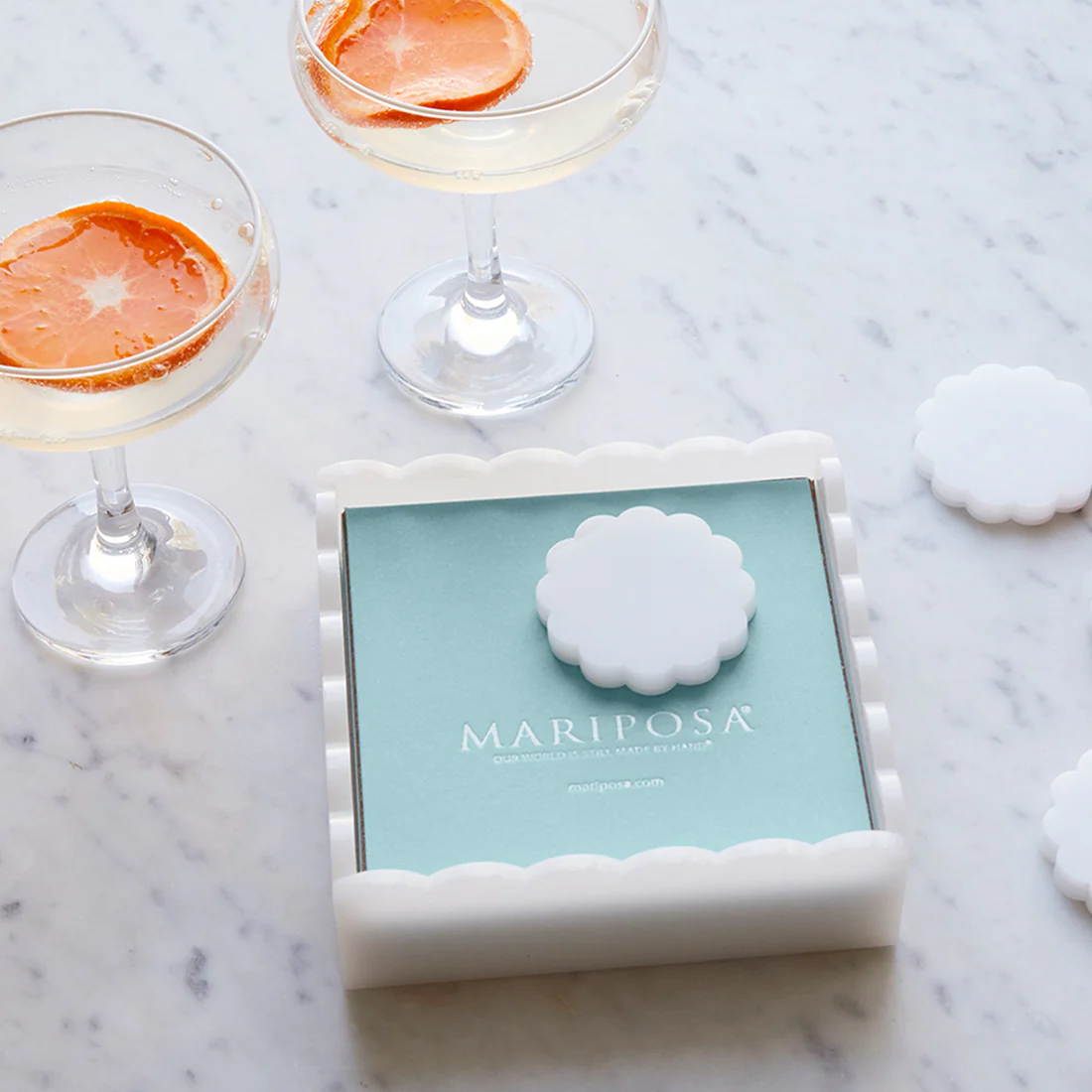 Mariposa White Scalloped Cocktail Napkin Box with Insert