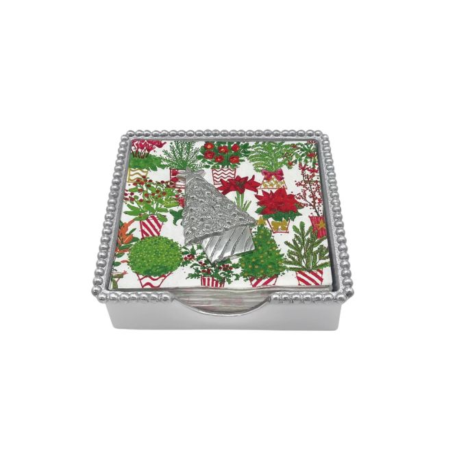 Mariposa Topiary Christmas Tree Beaded Napkin Box Set