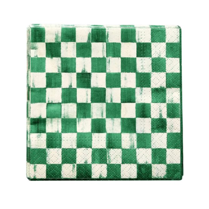 MacKenzie-Childs Cocktail Paper Napkins, Emerald Check