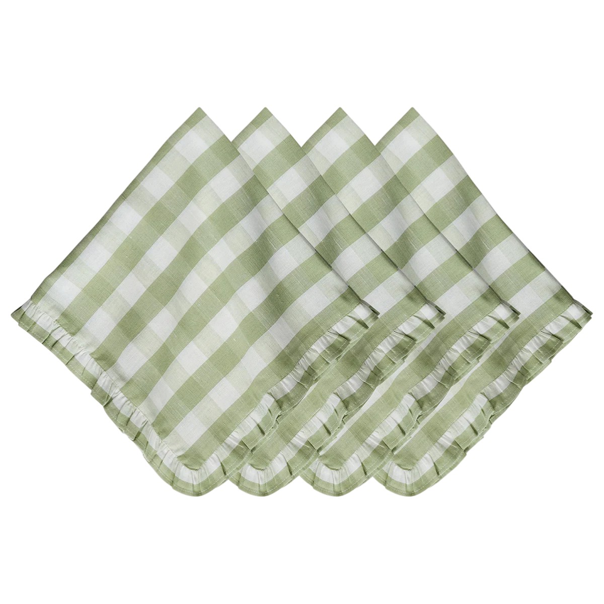Juliska Gingham Ruffle Set of 4 Napkins, Seagrass