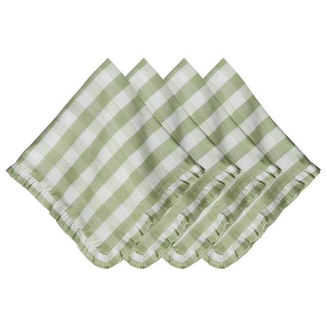 Juliska Gingham Ruffle Set of 4 Napkins, Seagrass