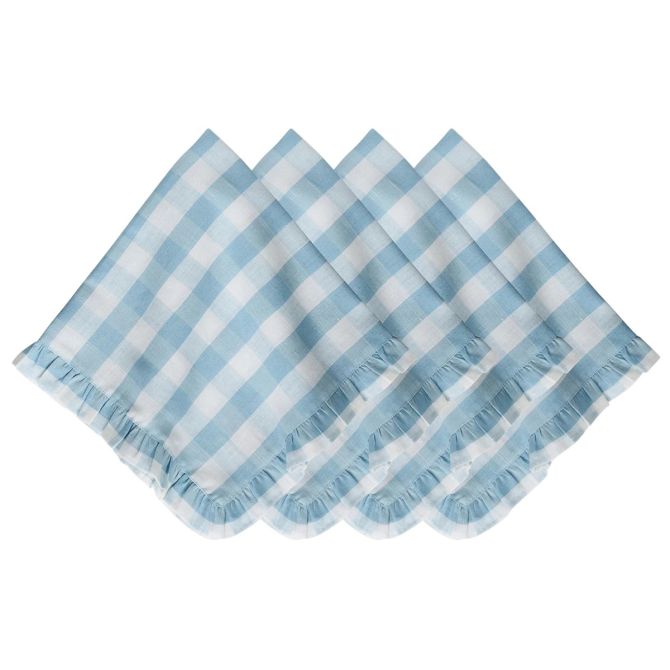 Juliska Gingham Ruffle Set of 4 Napkins, Ocean