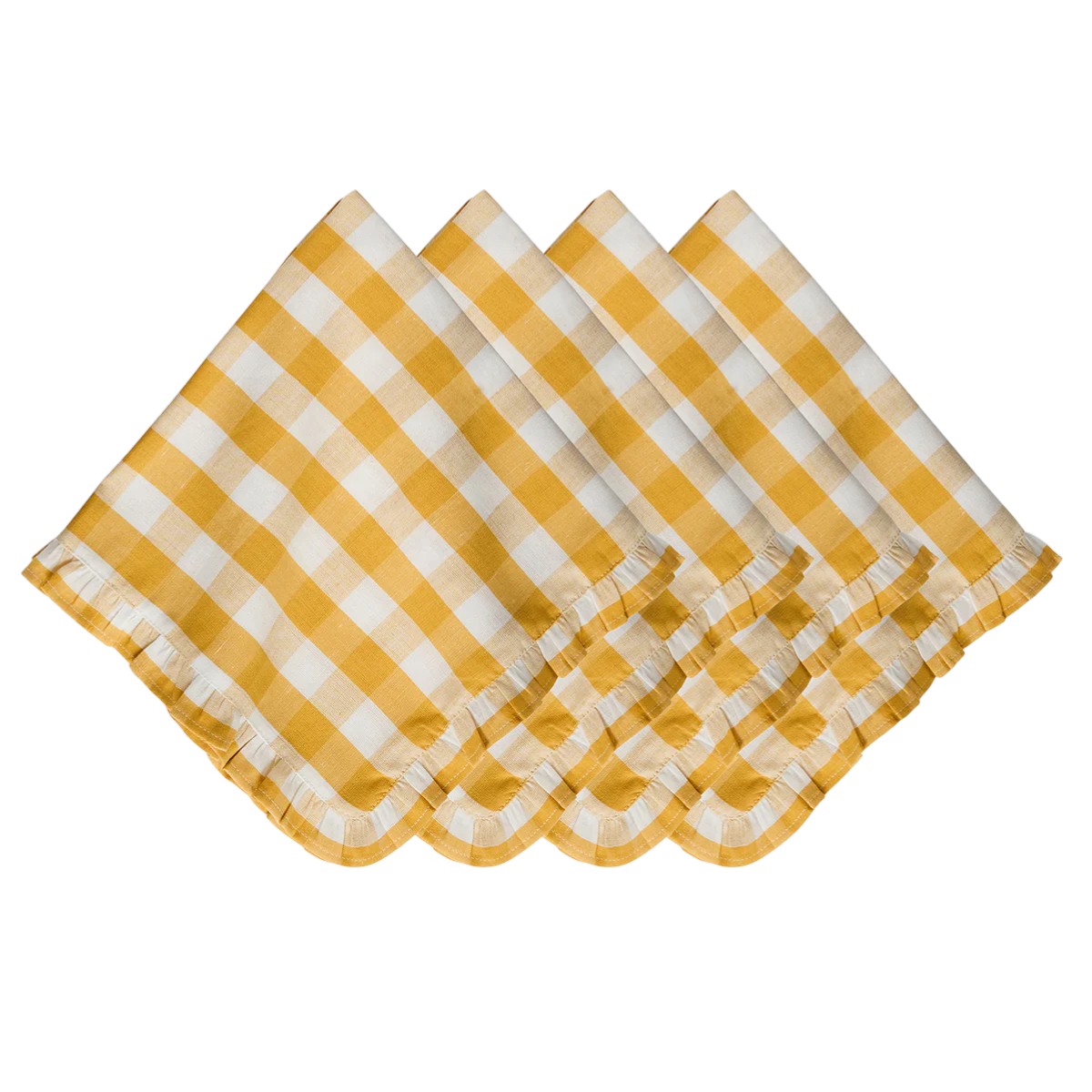 Juliska Gingham Ruffle Set of 4 Napkins, Sunshine