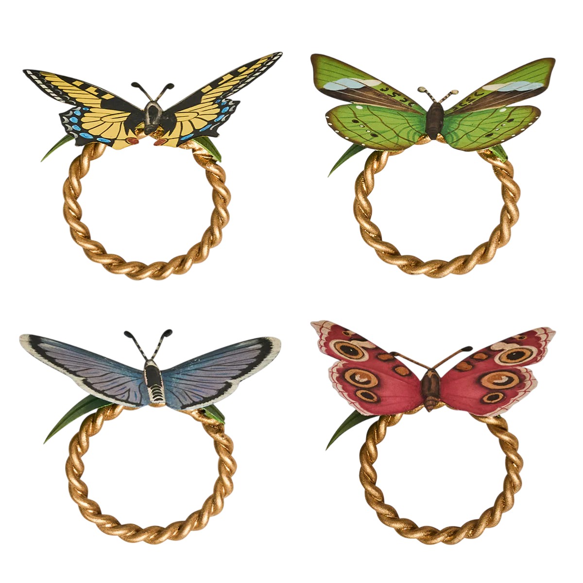Juliska Meadow Walk Set of 4 Butterfly Napkin Rings, Assorted