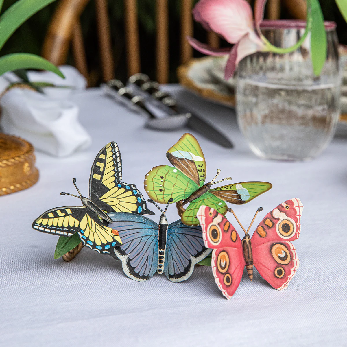 Juliska Meadow Walk Set of 4 Butterfly Napkin Rings, Assorted